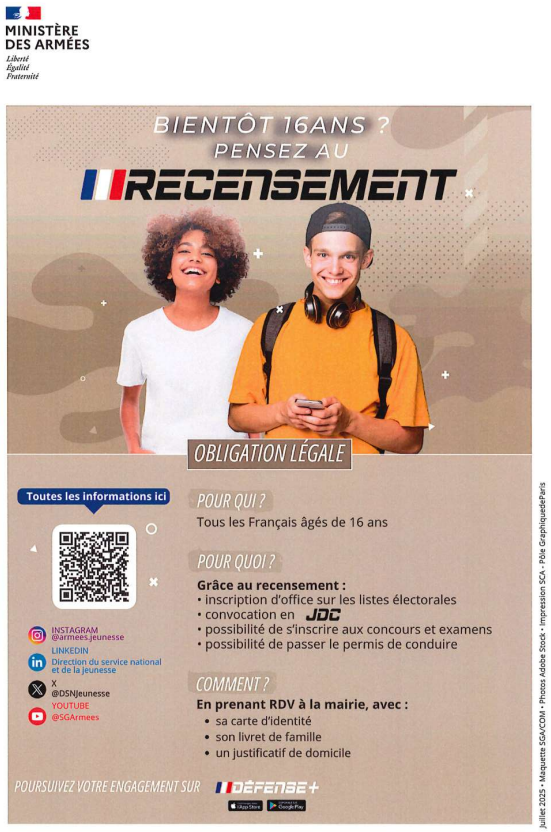 Recensement, 1er trimestre des 16 ans