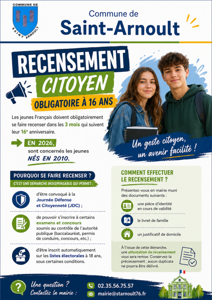 📢 RECENSEMENT CITOYEN – JEUNES DE 16 ANS