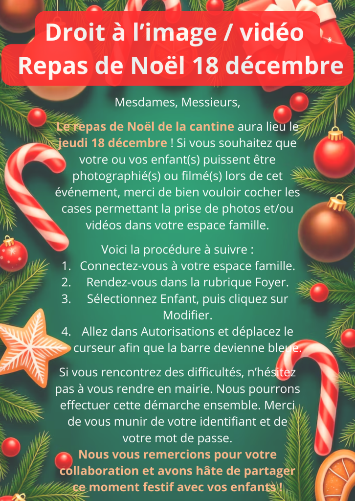 Droit à l’image / vidéo   Repas de Noël 18 décembre