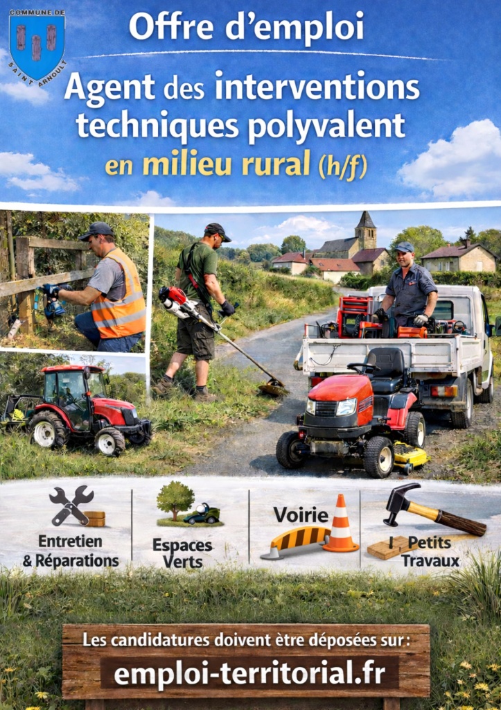 OFFRE D'EMPLOI : Agent des interventions techniques polyvalent en milieu rural (H/F)
