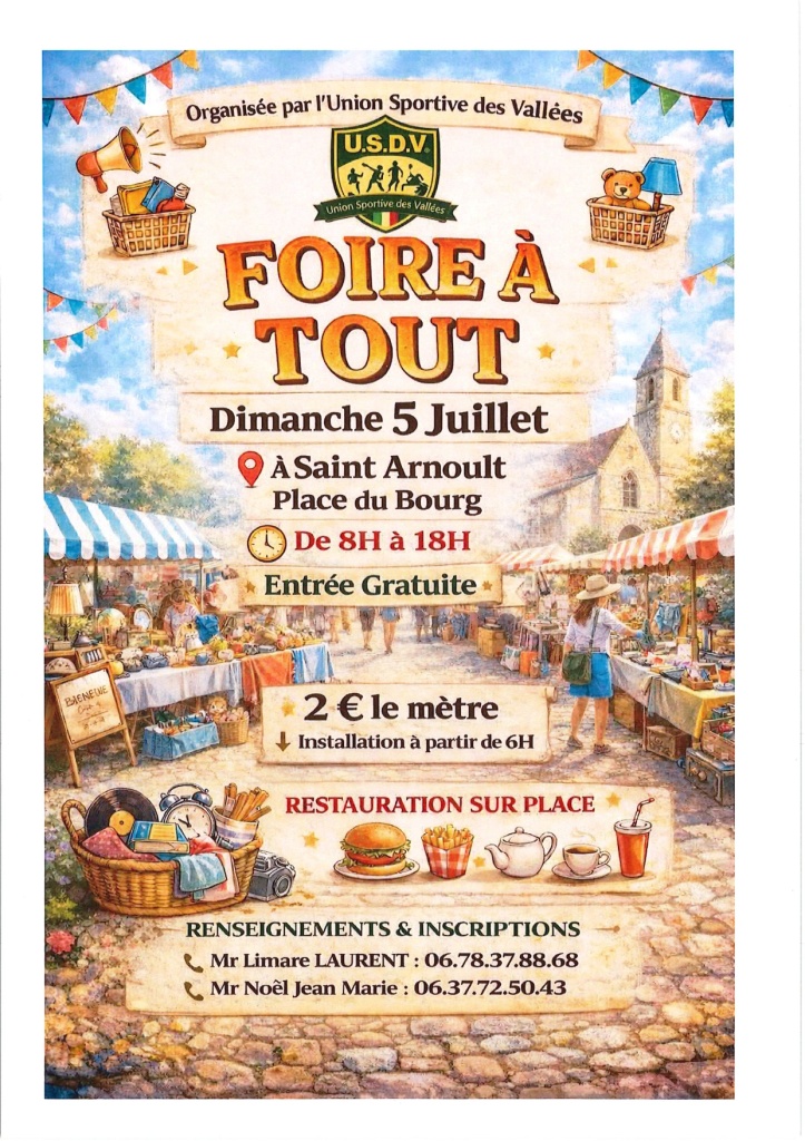 Foire à tout organisée par l’USDV – Dimanche 5 juillet 2026